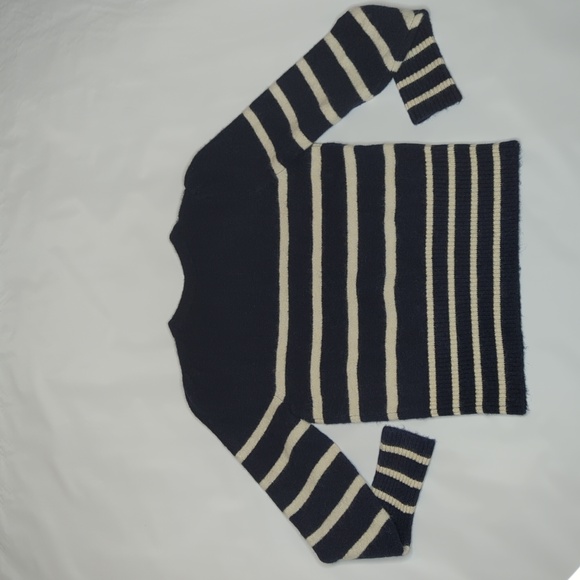 NWT Banana Republic stripe sweater navy white puff sleeve alpaca sweater - Picture 6 of 13
